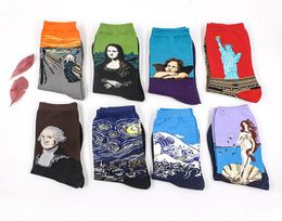 Novelty Famous Oil Painting Art Socks Women039s Men039s Street Graffiti Van Gogh Mona Lisa Long Sock Winter Autumn Cotton so5643498