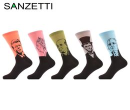 5 Pairs Lot Men 039S Combed Cotton Socks Animal Print Famous People President Funny Casual Dress Crew Socks Us 7 5 129391463