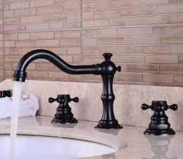 Retro Bathroom double handle faucetOil Rubbed Bronze faucet Basin sink Mixer Tap3 hole two handle faucet 3 pcs GY808ORB3554982
