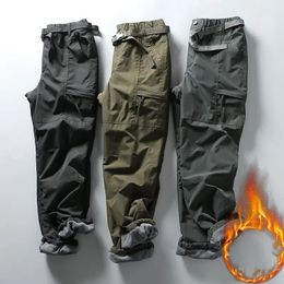 S-6XL Tooling Pants Thick Waterproof Fleece Cargo Pants Men Women Winter Outdoor Multi-pockets Loose Straight Overall Trousers 240220