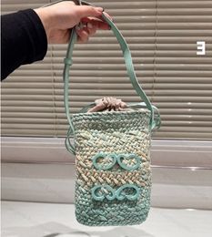 French Style Straw Bag New Handmade Women's Woven Bag Bucket Bag Shoulder Messenger Bag Summer 23CM