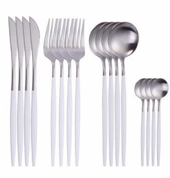 Stainless Steel Tableware White and Silver Cutlery Set Kitchen Set Dinnerware Spoon Fork Knife Dinner Set Complete Drop Y03112926