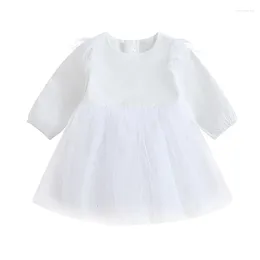 Girl Dresses Pudcoco Kids Girls Casual Dress Long Sleeve Crew Neck Feather Pearls Patchwork Tulle Princess 6M-4T