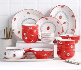 Nordic style ceramic tableware set strawberry rice bowl plate creative dessert salad plate spoon western cake home6319276