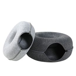 Toys Thicken Cat Tunnel Bed 2in1 Tube House for Rabbits Kitten Playing Hiding Detachable Soft Felt Cat Toy Indoor Hideout