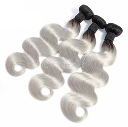 Peruvian cheap human hair weave bundles 3 Pieces One Set 1BGrey Double Colour Body Wave Hair Extensions Virgin Human Hair 1224inc9948677