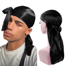 Berets 2024 Satin Durag Turban Bonnet Wigs Biker Headwrap Pirate Hat Cap For Men Hair Accessories Long Tail Straps Bandanas