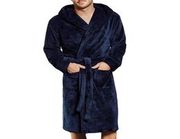 Men039s Winter Lengthened Coralline Plush Shawl Bathrobe Long Sleeved Robe Coat thermal underwear 1019 4877331255861