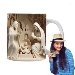 Mugs Christmas Cup 3D Ceramic Water With Nativity Scene 11oz Elegant Coffee Mug Drink For Tea Chocolate