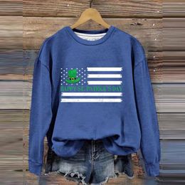 Women's T Shirts Round Neck Long Sleeved St. Day Printed Happy American Flag Shirt Womens Workout Tops Short Sleeve