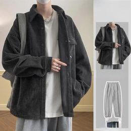 Men's Tracksuits Tracksuit For Men Geometric Retro Corduroy Long Sleeves Solid Shirt With Trousers Two Pieces Set Autumn And Spring F108