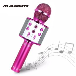 Speakers WS858 Wireless Bluetooth Karaoke Handheld Microphone USB KTV Player Bluetooth Mic Amplifier Speaker Record Music Microphones