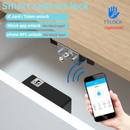 Control Smart Cabinet Door Lock Keyless Invisible Electronic Lock Ic Card Ttlock App Unlock Cabinet Locker Furniture Drawer Smart Locks