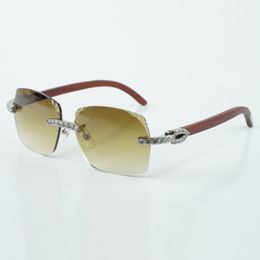 Fabrik-Bestseller im exquisiten Stil 3524018, Mikroschliff-XL-Diamantlinsen-Sonnenbrille, natürliche Originalholzbeine, Brillengröße 18–135 mm