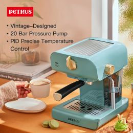 Tools Petrus Coffee Machine Espresso Coffee Maker 20 Bar Retro Semiautomatic Cappuccino Maker With Steam Wand