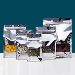 Silver Aluminum Foil Window Bag Resealable Holographic Biscuit Sugar Coffee Beans Snack Nuts Gifts Packaging Pouches LX6369