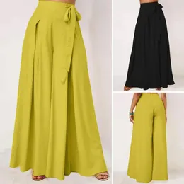 Women's Pants Solid Colour Bow Women Wide-leg Elegant Wide Leg Lace-up With High Waist Big Hem For Casual Wear Dance