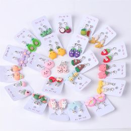 20PcsLot Cute Colorful Animal Fruit Clip on Earrings For Girl Kid Children Mix Style Fashion Jewelry Gifts 240226
