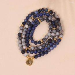 Charm Bracelets 108 Beads 8mm Lotus Matte Bracelet Blue Stone & Picasso Meditation Drop Of Women's Men's Yoga