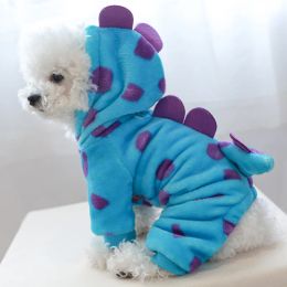 Rompers Pet Clothing Autumn Winter Jumpsuits Cat Dog Cartoon Multicolour Dinosaur Plush Warm Clothing Pet Four Legged Clothing