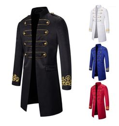 Embroidery Vintage Trench Coat Men Casual Steampunk Tailcoat Jacket Gothic Victorian Uniform Long Coat Men Stage Costume Homme17606803