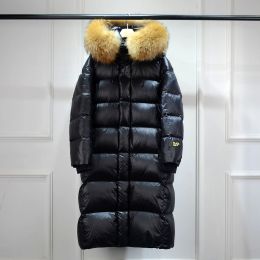 Coats Lagabogy 2023 Large Real Raccoon Fur Women Winter Long Puffer Jacket Thick Down Coat Female Black Color Waterproof Parkas