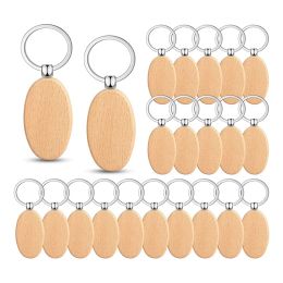 Rails 50PCS Oval Wood Engraving Blanks Unfinished Wooden Key Ring Key Tag For DIY Gift Crafts (Oval)