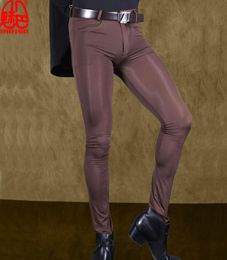 Sexy Men Transparent Pants Ice Silk See Through Elastic Tight Trousers Silky Pencil Pants Erotic Lingerie Club Gay Wear F909704150