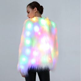 Fur Women Faux Fur LED Light Coat Christmas Costumes Cosplay Fluffy Fur Jacket Outwear Winter Warm Festival Party Club Overcoat