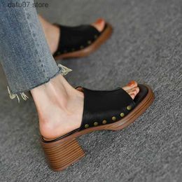 Slippers New Trend Chunky Women Sandals Mid Heels Fashion Slippers 2023 Summer Brand Dress Pumps Casual Shoes Slides Women Flip-flopsH2431