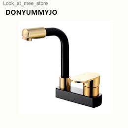 Bathroom Sink Faucets 1 piece of space Aluminium basin cold and hot water faucet with double hole three deck iInstallation 360 rotating splashing Q240301