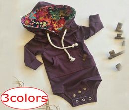 INS XMAS Solid Warm Baby Girls Bodysuit Long Sleeve Girls Boys Winter Autumn Clothes New Born Baby Pocket Hooded Ropa Bebe Baby Bo5439833