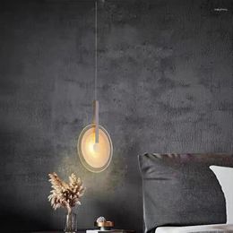 Pendant Lamps Modern Creative Iron Transparent Glass Leather Disc LED Chandelier Bedroom Study Dining Room Lighting Fixtures Drop