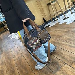 Canvas Bags Ethnic Style Fabric Denim Bag with leather Crossbody Canvas Bag Spring/summer Embroidered Handbag Women's