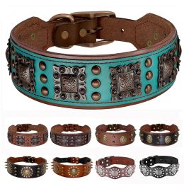 Collars Luxury Genuine Leather Dog Collar 2inch Wide Cool Spikes Durable Collars for Medium Large Dogs German Shepherd Pitbull Correa