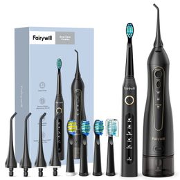Fairywill Water Dental Flosser Teeth Portable Cordless USB Oral Irrigator Cleaner IPX7 Waterproof Electric Toothbrush Set Home 240219