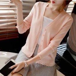 Cardigans 2020 Autumn Summer Solid Colour VNeck Long Sleeve Cardigan Women Shawl Knitted Sweater Female Cardigans Women Coat Ladies Tops