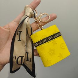 Lipstick Bag Keychains Letter Silk Scarf Key Chains Ring Fashion Design PU Leather Coin Purse Case Pendant Keyring Charm Jewellery for Women Gifts multicolor