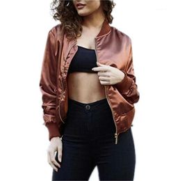 Whole New Fashion Short Jacket Long Sleeve Bright Satin Women Basic Jackets Coats with Zipper 2016 Fall Autumn Bomber Jacket18062404