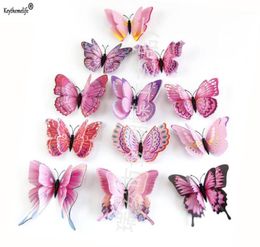 Keythemelife 12pcsPack Double Layer Butterfly Wall Stickers 3D Butterflies Colorful Bedroom Decor For Home Decoration B512418833