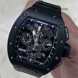 Richardmill Wacthes Automatic Winding Splitseconds Chronograph RM 011 Black Phantom PVD Ceramic Carbon Rubber Watch VT6P