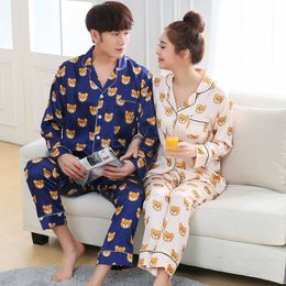 Designer Couple Pyjamas Women Full Sleeve Silk Satin Pyjama Sets Cartoon Bear Couple Pyjamas For Women Sleepwear Sets Pijama designerUAJ6