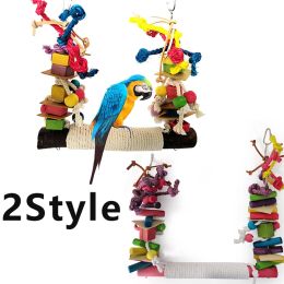 Toys Pet Bird Parrot Chew Toy Bird Perch Stand Colourful Wood Building Block Cotton Rope Conure Swing For Pet Birds