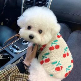 Sweaters Pet Knitted Sweater Autumn Winter Medium Small Dog Clothes Warm Wool Cherry Pattern Fashion Shirt Kitten Puppy Sweet Pullover