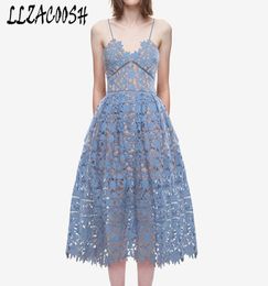 Summer Beach Wear Women039s Sexy Spaghetti Strap Midcalf Crochet Lace Dress V Neck Backless Open Back Self Portrait Dress 21055854122