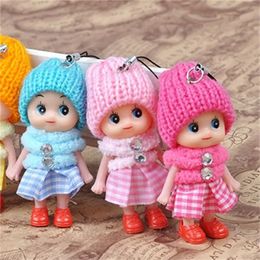 2024 8CM Clown Mobile Phone Pendant Plaid Skirt Knitted Hat Lovely Doll Mini Girls Ornaments Toys Gift Dolls Originality 0 6yg F2