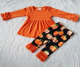 kids designer clothes girls Halloween outfits milk silk cotton long sleeve pants toddler girls clothes pumpkin print boutique set8436020