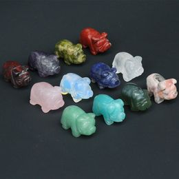 Natural Stone Carving 1 inch Pig Shape Crafts Ornaments Amethyst Rose Quartz Crystal Healing Agate Animal Decoration