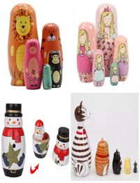 5pcsset Handmade Painting Craft Snowman Santa Claus Wooden Animal Paint Nesting Doll Matryoshka Russian Toy Home Decoration Chris9435010