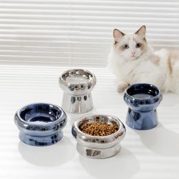 Supplies Cat Electroplating Ceramic Bowl Puppy Dogs Food Water Feeders Elevated Raised Pet Drinking Eating Accessories Cats Supplies